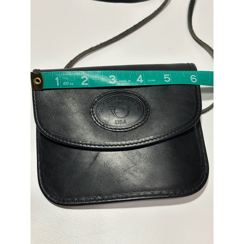 Vtg Michael Greene USA‎ Black Leather Crossbody Bag Passport Travel Minimalist - Picture 4 of 8